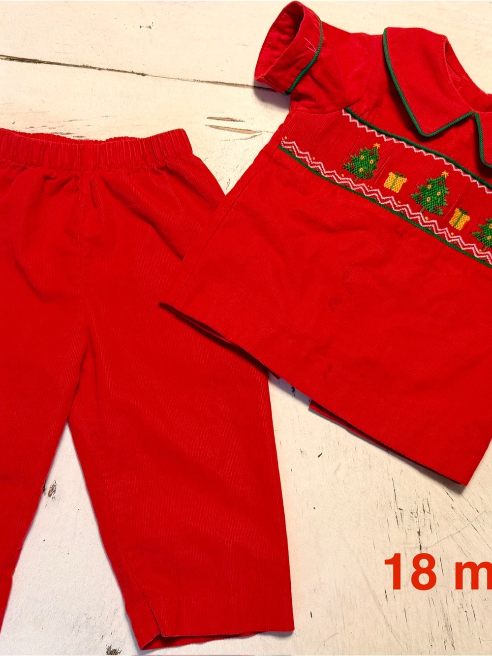 Red Holiday Kids Matching Set with Tree Motif